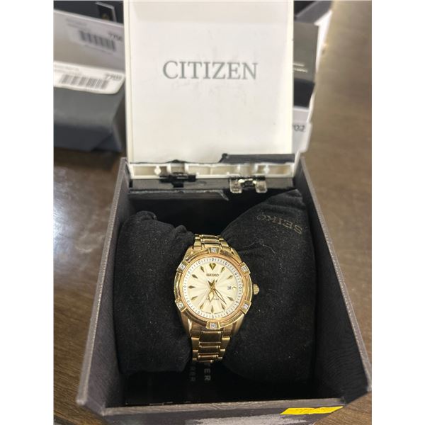 Seiko Velatura Gold-Tone Ladies Watch With Date Display