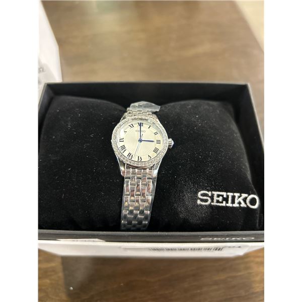 Seiko Women’s Stainless Steel Watch Model SUR333P1 with Crystal Accents