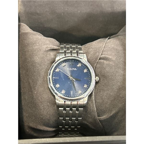 Bulova Quartz Analog Watch with Blue Dial and Stainless Steel Bracelet