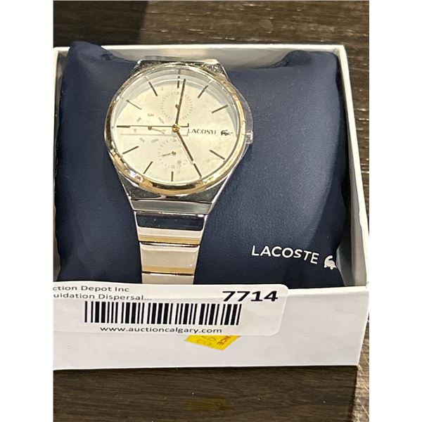 Lacoste Men’s Silver-Tone Watch with White Dial and Bracelet Band