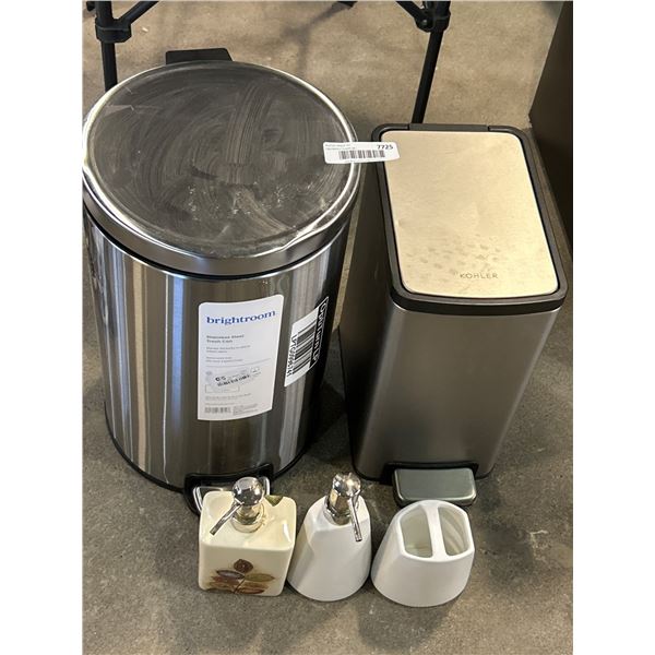 Stainless Steel Brightroom And Kohler Step Trash Cans With Bathroom Accessories