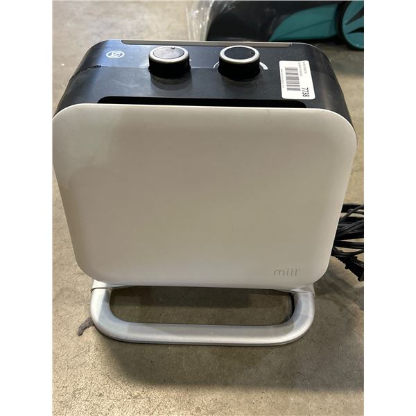 Mill Electric Heater With Dials and Power Cord, White and Black