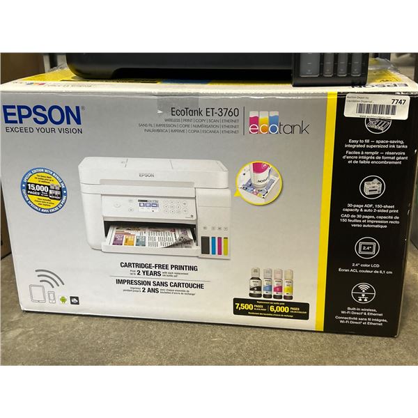 Epson EcoTank ET-3760 Wireless All-in-One Printer with Cartridge-Free Printing