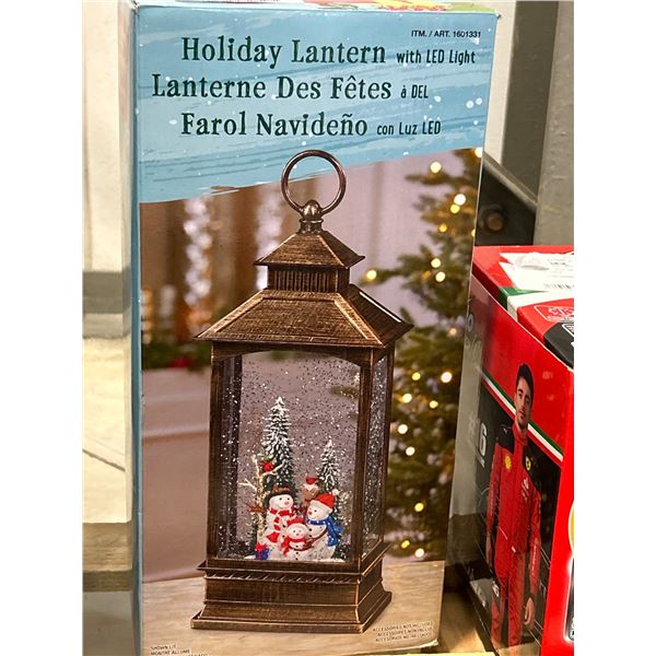 Holiday Lantern With LED Light Featuring Snowman Design