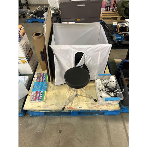 PALLET LOT – Photography Lightbox Setup with Stool, Wires, and Accessories