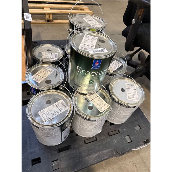 LOT OF 10 – Sherwin-Williams Emerald Urethane Trim Enamel Paint in Stark Gray and Assorted 