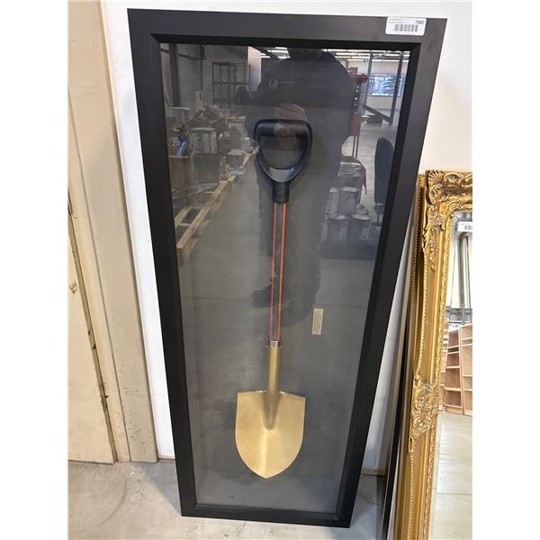 Framed Gold-Tone Shovel with Black Frame and Clear Display Case