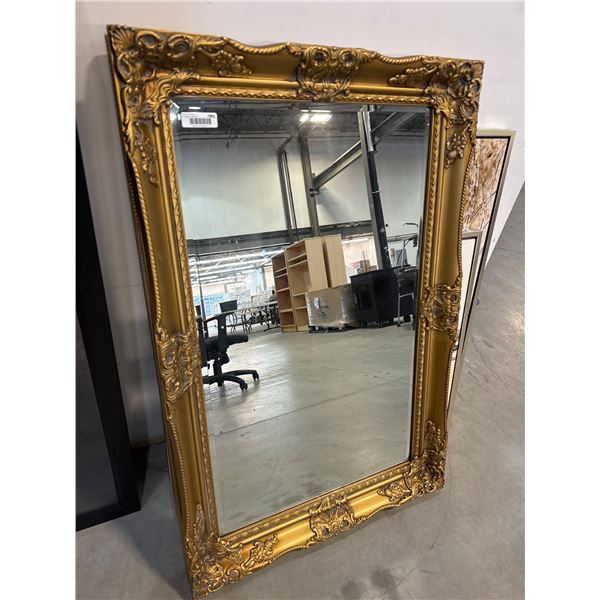 Large Rectangular Ornate Gold Wall Mirror with Decorative Frame