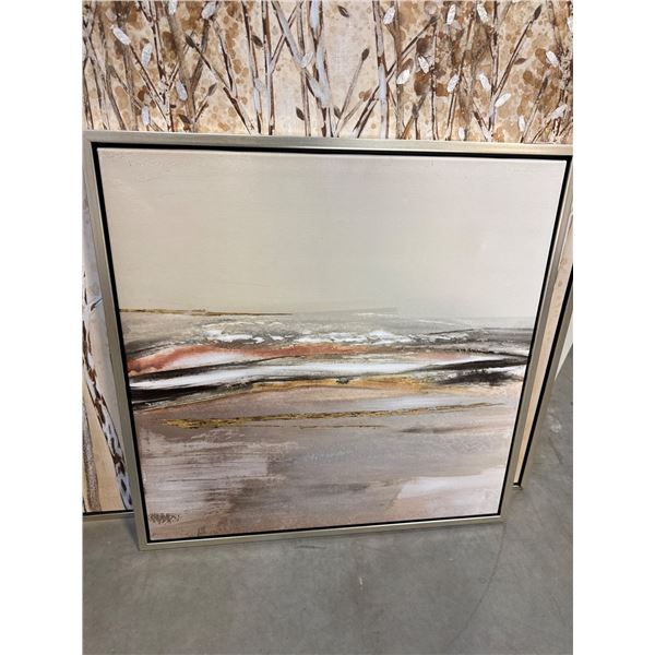 Framed Coastal-Themed Canvas Artwork with Neutral Tones