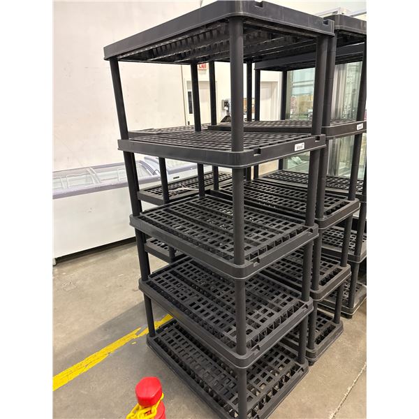 Black Commercial-Grade Plastic Shelving Units, Multiple Tiers
