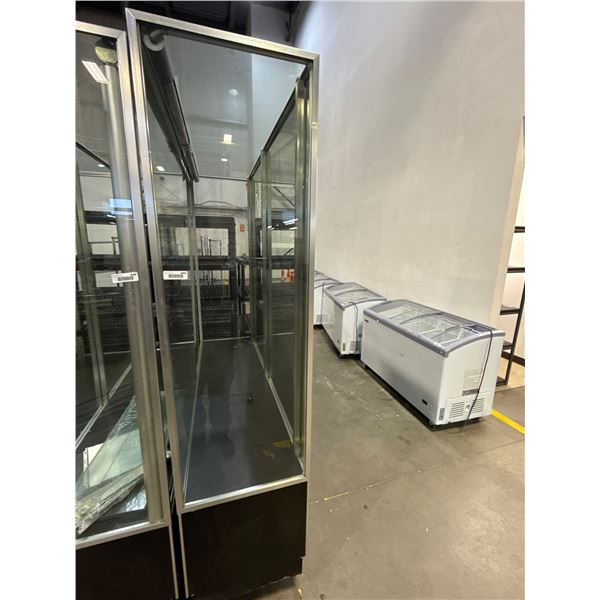 Glass Display Cabinet with Metal Frame and Storage Base