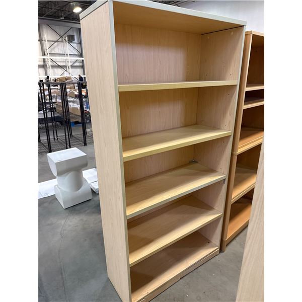Light Wood Five-Shelf Bookcase with Adjustable Shelves