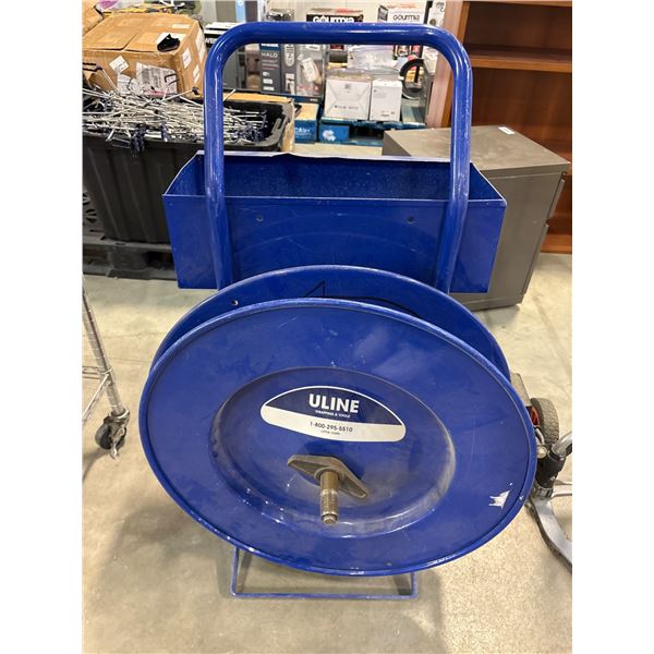 Uline Steel Strapping Dispenser Cart with Red Wheels