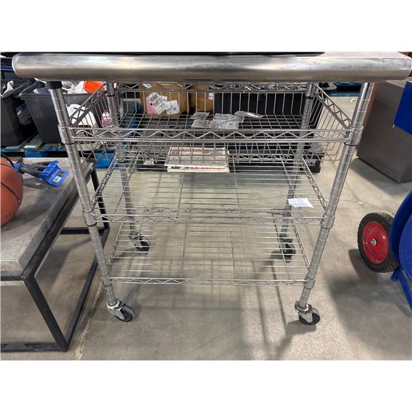 Stainless Steel Rolling Cart With Wire Shelves and Locking Casters
