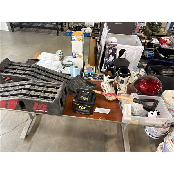 Tools, Winter Gear, and Accessories Including Helmet, Boots, and Ramps