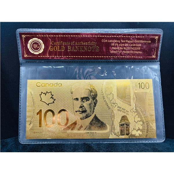 24K Gold 100 Dollar Canadian Banknote