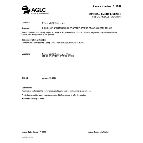 AGLC Liquor Licence #819752