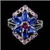 Image 1 : Natural Cornflower Blue Kyanite Rhodolite Garnet Ring