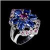 Image 2 : Natural Cornflower Blue Kyanite Rhodolite Garnet Ring