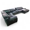 Image 2 : Modern Black Leather Reclining Sectional with Console Armrest And Chaise Lounge