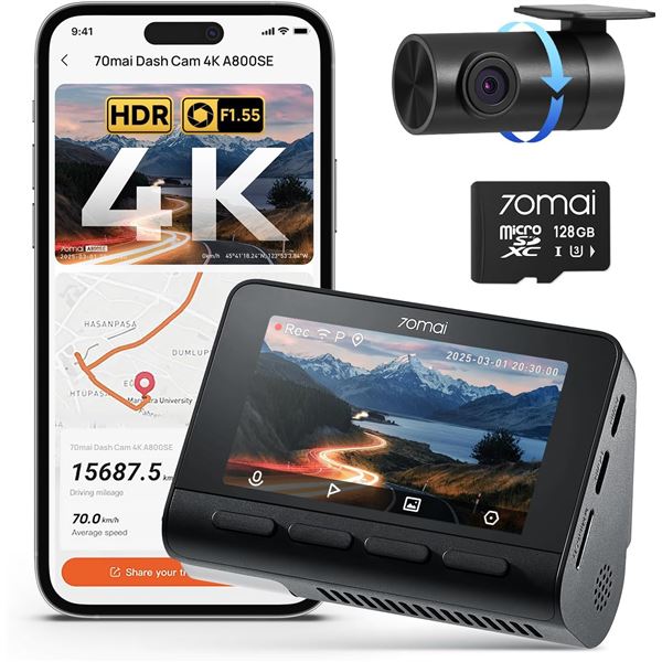 BNIB 70mai 4K Dash Cam with 128GB SD Card - RV: $180 CAD (Model: A800SE-1)
