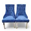 Image 1 : Set of 2 Blue Tufted Velvet Dining Chairs with Nailhead Trim