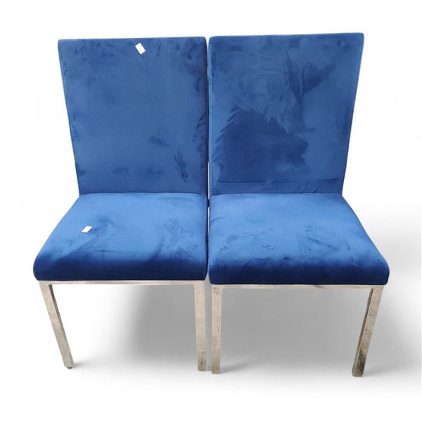 Set of 2 Blue Velvet Accent Dining Chairs