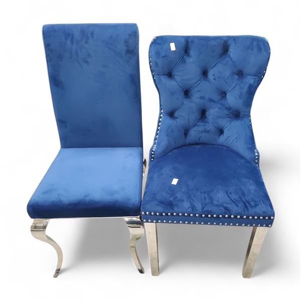 1 Blue Velvet Tufted Dining Chair and 1 Nailhead Trim Accent Dining Chair