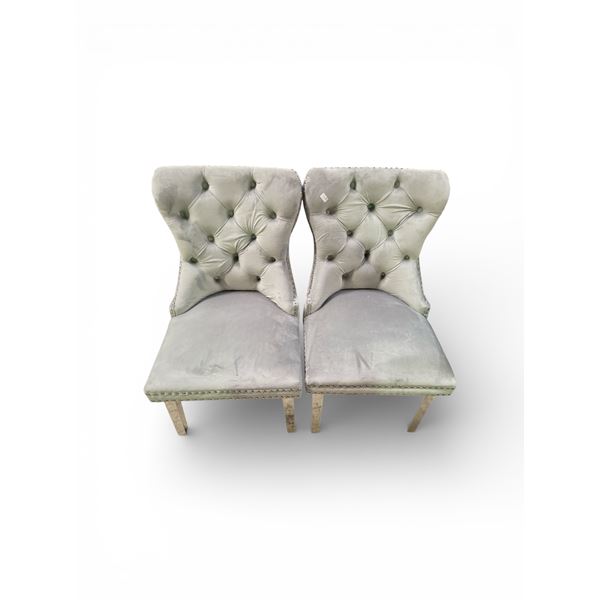 Set of 2 Light Gray Tufted Upholstered Dining Chairs