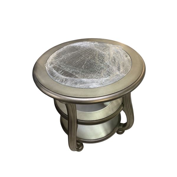 Signature Design by Ashley - Round Accent Table with Glass Top and Lower Shelf
