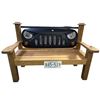 Image 1 : Wooden Bench with Jeep Front Grill Backrest, Approx. H40" x W58.5" x 25.5"