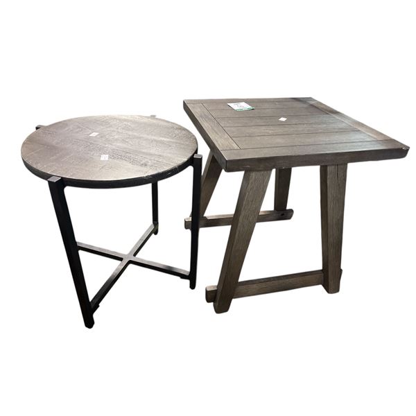 2 Pcs Round & Square Accent End Tables, H24" x 22" x 22" / H22.5 x Dia 22"