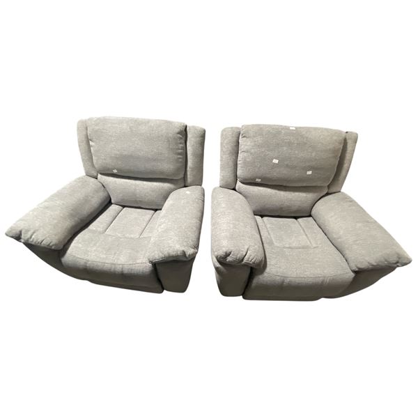Set of 2 Grey Power-Reclining Lounge Chairs, Approx. H36" x 40" x 30" Each