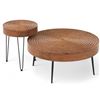 Image 1 : Set of 2 - Solid Wood Ring Pattern Farmhouse Coffee Tables Brown - RV: $298 CAD, Approx. H15" x Dia.