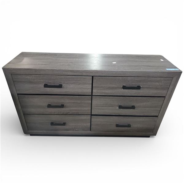 Modern Brown Wood Six Drawer Dresser, H33" x W58" x D16