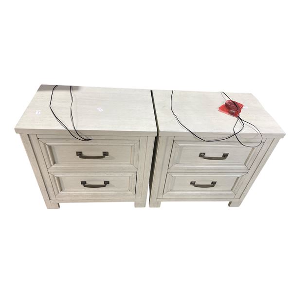 Set of 2 Whitewashed Nightstands, Approx. H24" x 23.5" x 16"
