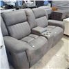 Image 2 : Power Leather Reclining Loveseat with Console - Grey, Approx. H38" x 72" x D30"