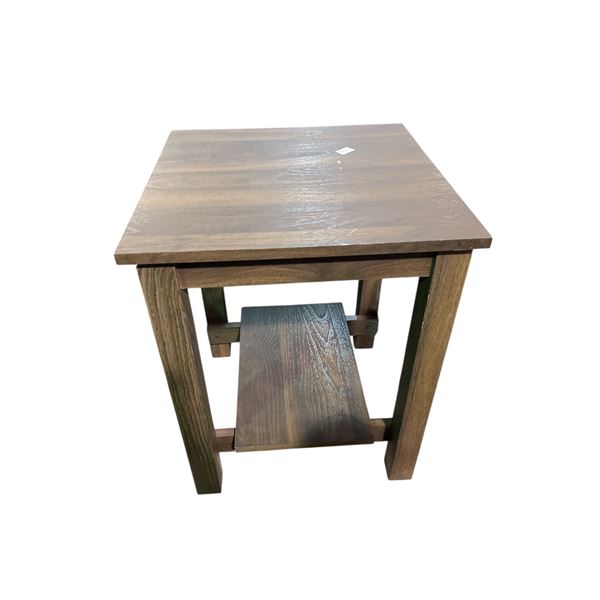 Wood End Table with Lower Shelf - Brown Finish, Approx. H22" x 17.5" x 17.5"