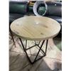 Image 2 : Round Natural Wood Side Table with Black Metal Base, H25" x Dia. 23.5"