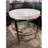Image 2 : Round White Tray-Top Side Table with Chrome Ring Metal Base, H24.5" x Dia. 22"