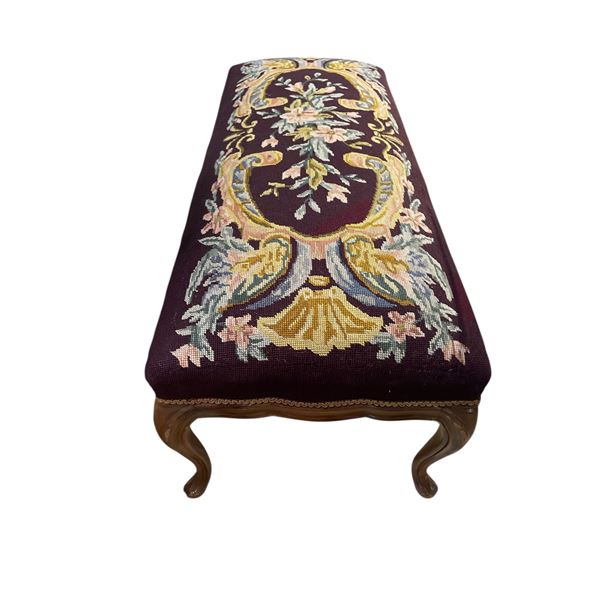 Needlepoint Floral Upholstered Bench, Approx. H15.5 x W38" x 16"