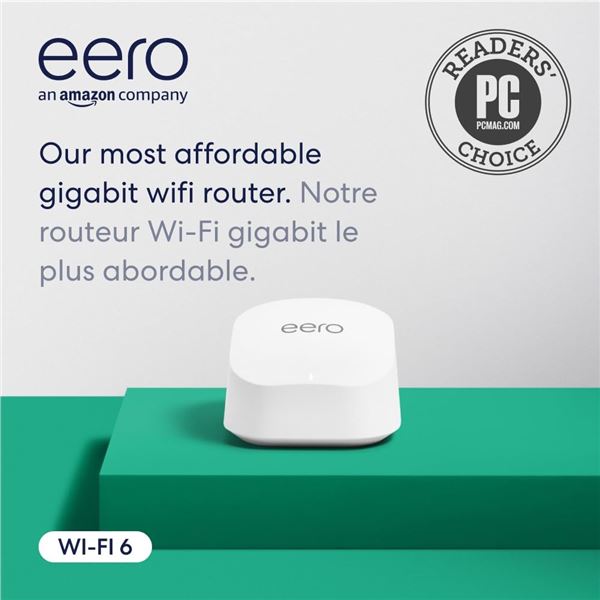 BNIB eero 6 Dual Band Mesh Wi-Fi System - Box contains 1 wired eero 6, 2 wireless eero 6 extenders, 
