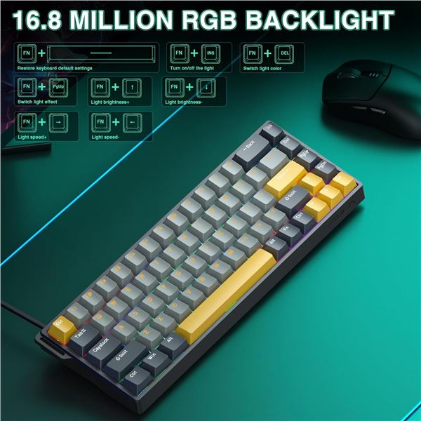 BNIB Epomaker AULA WIN68 68 Key Magnetic Keyboard (Gray/Yellow) - Retail: 68.99