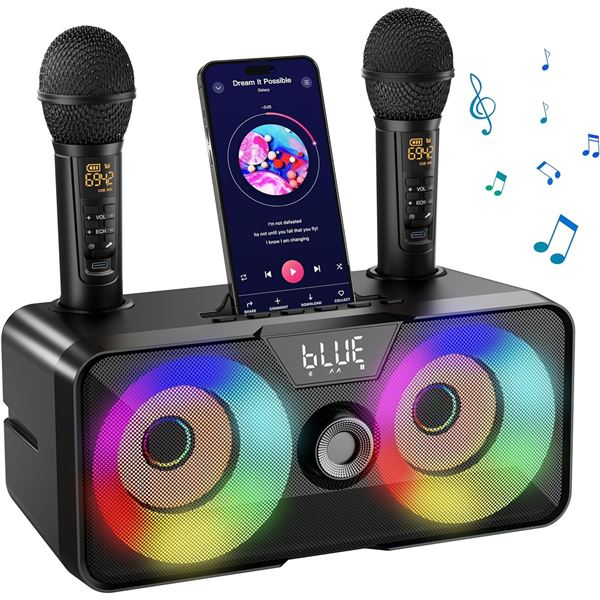 BNIB Karaoke Machine for Adults Kids with 2 UHF Wireless Microphones (Black) - Retail: $99.99