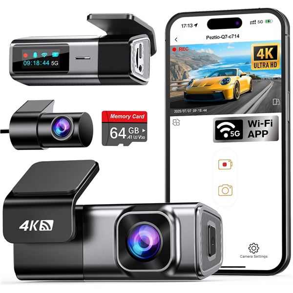 BNIB Navy Crest Q7 * 4K +1080P Front & Rear Dash Cam - Retail: $79.99