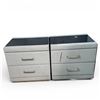 Image 1 : Set of 2 Light Grey Textured Fabric Nightstands with Glass Top, Approx. H18.5" x W19.5" x D18" Each 