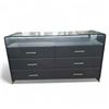 Image 1 : Modern Black Faux Leather 6-Drawer Dresser with Wraparound Glass Top, Approx. H30.5" x W54" x D18"