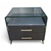 Image 1 : Modern Black Faux Leather Nightstand with Wraparound Glass Top, Approx. H18" x W19.5" x D16"