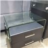 Image 3 : Modern Black Faux Leather Nightstand with Wraparound Glass Top, Approx. H18" x W19.5" x D16"