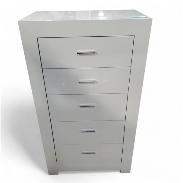 White High-Gloss 5-Drawer Chest,  Approx. H48" x W27" x D16.5"